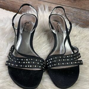 Touch Of Nina Black Strappy Open Toe Rhinestone Dress Heels, Size 7M